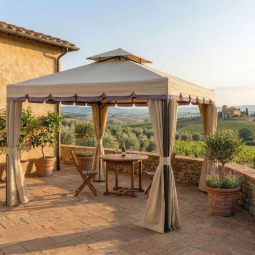 Gazebo da arredo esterno 3x4 mt con tende e zanzariera