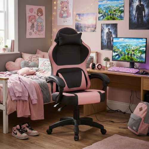 Sedia da gaming rosa ergonomica e reclinabile