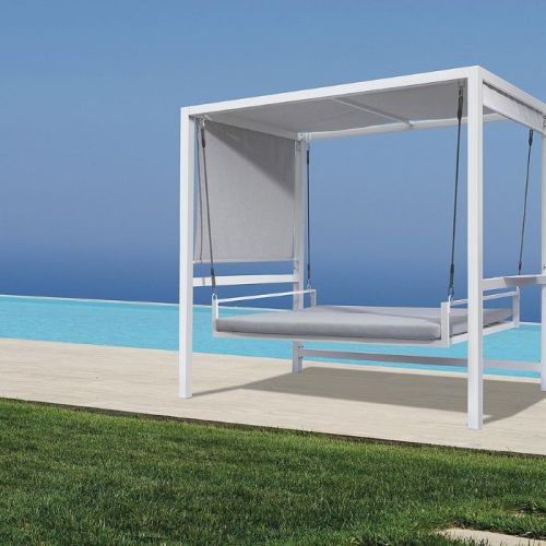 Dondolo da giardino a 3 posti bianco in alluminio