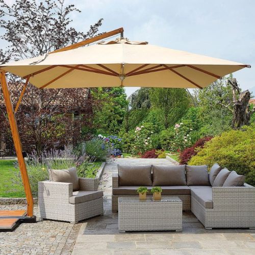 Ombrellone da giardino 3.5x3.5 mt sabbia con effetto legno