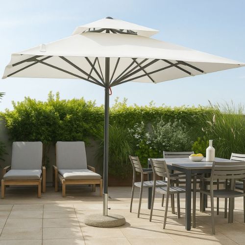 Ombrellone da giardino quadrato push up 3x3 mt écru