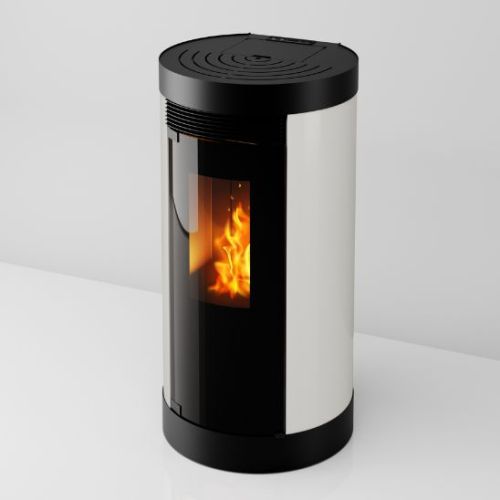 Stufa a pellet canalizzata Round bianca da 11,61 Kw