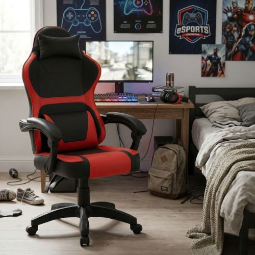 Sedia da gaming rossa da scrivania reclinabile