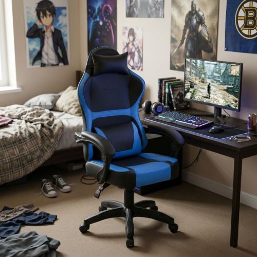 Sedia da gaming blu ergonomica e con braccioli