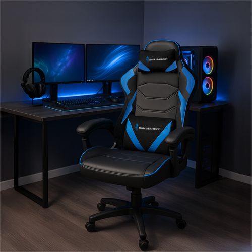 Sedia da gaming nera e blu San Marco