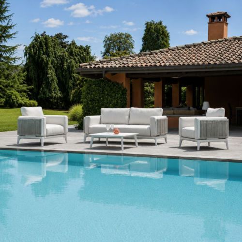 Set divano e poltrone da giardino Nantes grigio - bianco