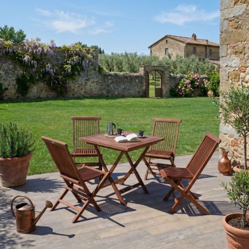Set tavolo quadrato 80x80x77 cm e 4 sedie pieghevoli