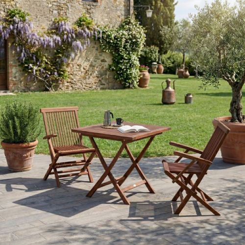 Set tavolo quadrato 80x80x77 cm e 2 sedie pieghevoli