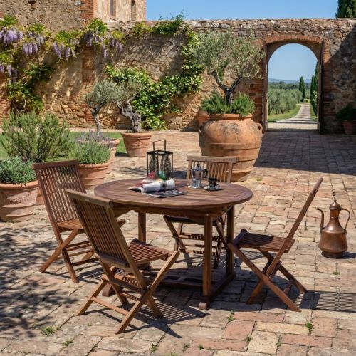 Set tavolo ovale allungabile e 4 sedie pieghevoli
