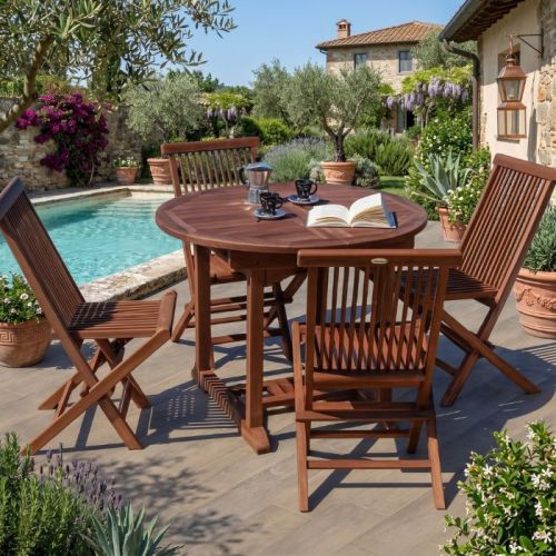 Set da giardino in teak con tavolo allungabile e 4 sedie