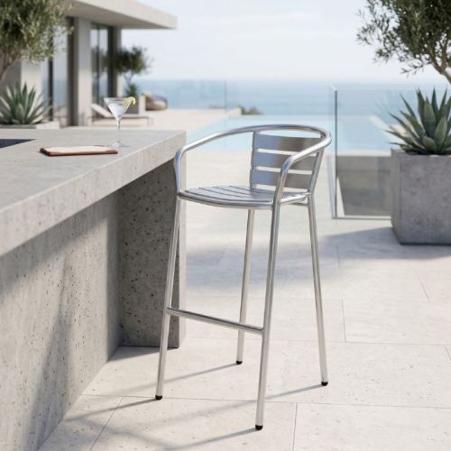 Sgabello bar con schienale in alluminio