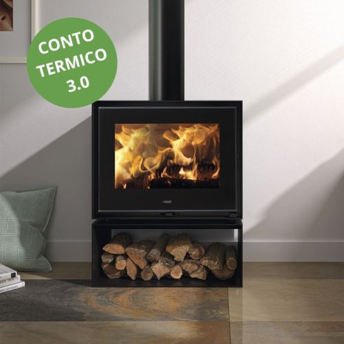 Stufa a legna Wengue da 5,8 kW Kunst con porta legna