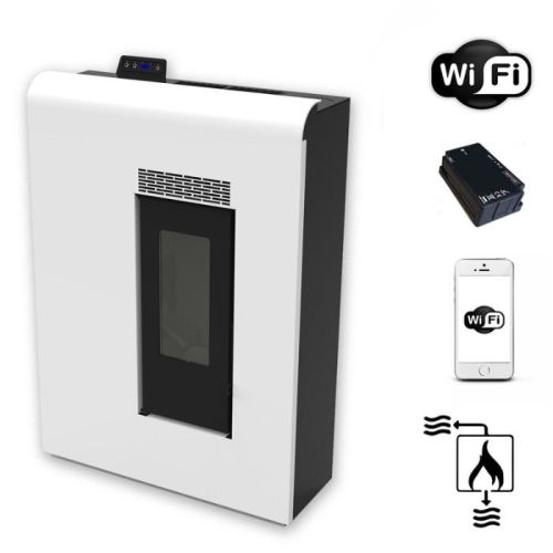 Stufa pellet salvaspazio canalizzata Brionia da 11,6 kw bianca con wifi