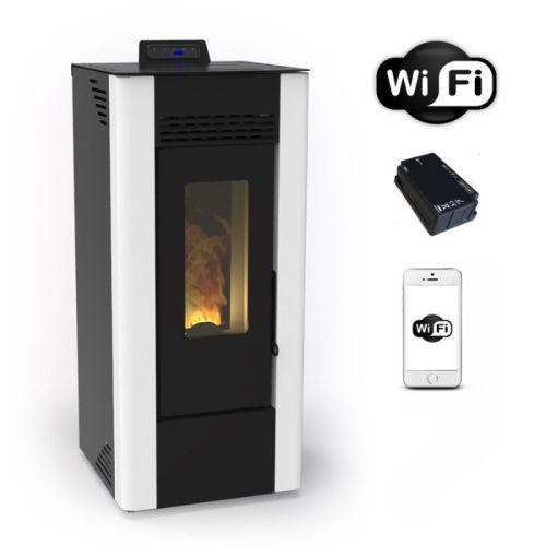 Stufa a pellet canalizzata Grenoble bianca da 11.61 Kw con wifi