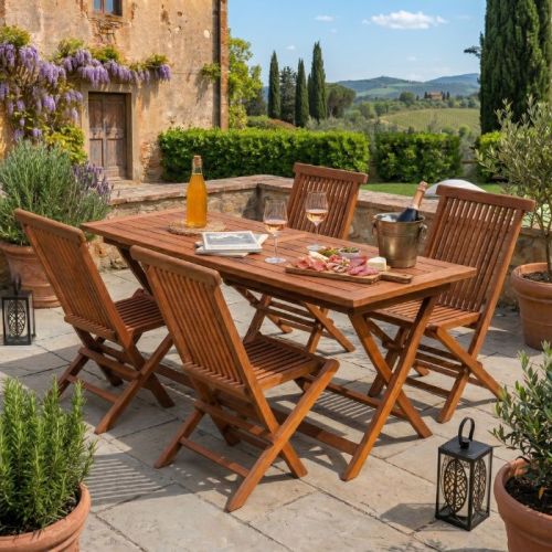 Set da giardino in teak da 170x70 cm e 4 sedie
