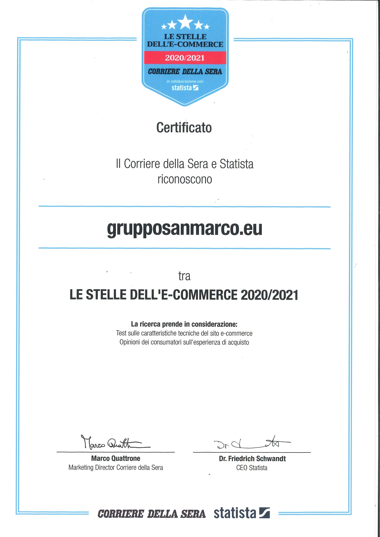 certificato le stelle dell'e-commerce